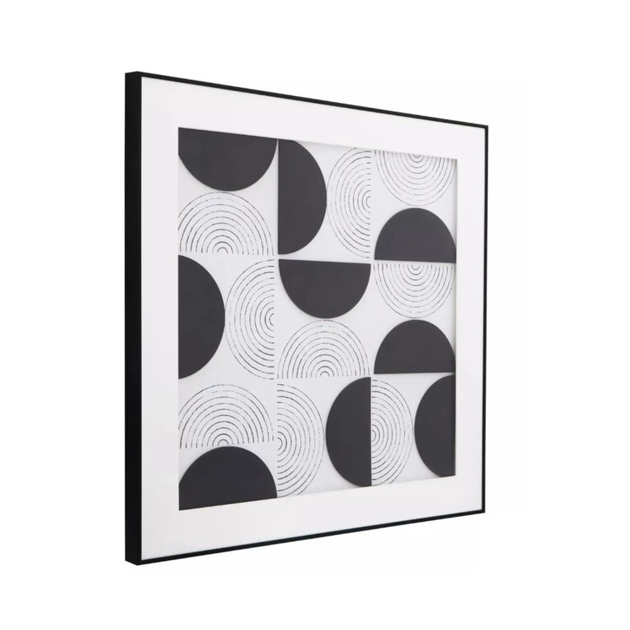 Black and White 3D Abstract Semi Circles Artwork